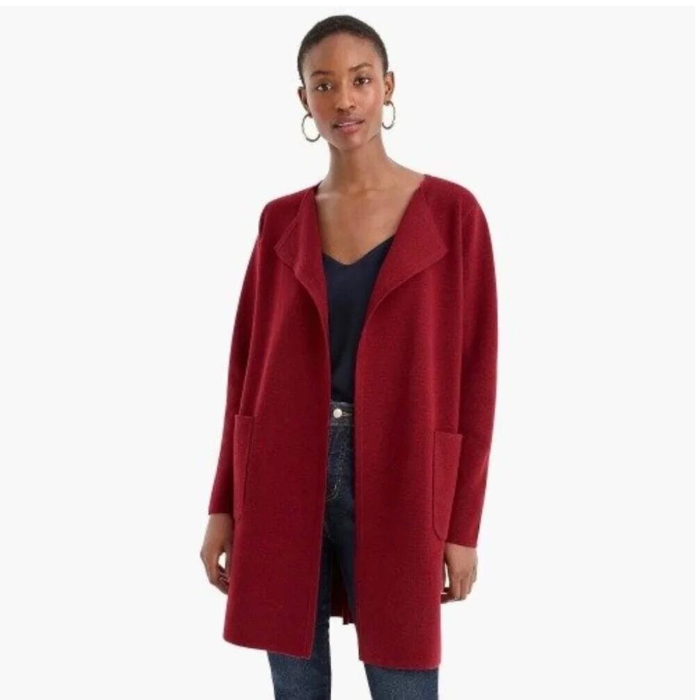 J. Crew Juliette Blazer Sz. S Burgundy Red Open Front Long Knit Jacket NWOT